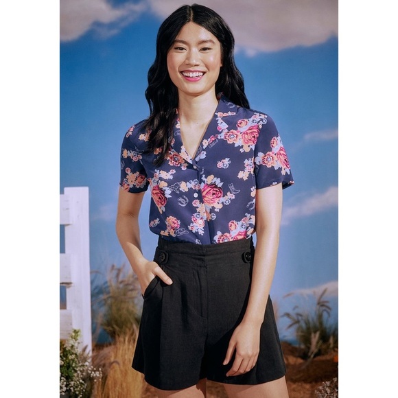 Sz M ModCloth Call It A Classic Silk Camp Collar Western Cowgirl Shirt GUC - Picture 5 of 6